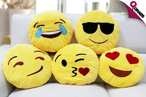 For QR35, Smile, Wink & Laugh with Sets of Two Comfy Emoji Cushions! (QR59 Value)